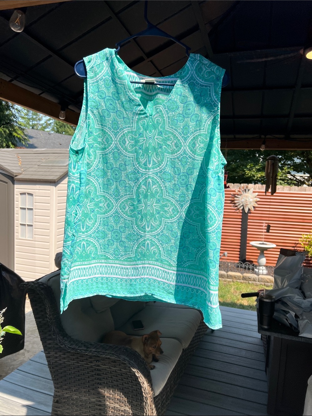 Cynthia Rowley Teal Paisley-Print Sleeveless Tank